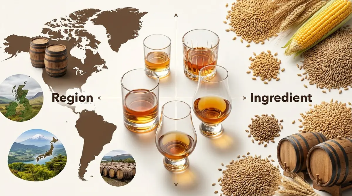 ウイスキーは「産地別」と「原料別」の2軸で種類を理解できる