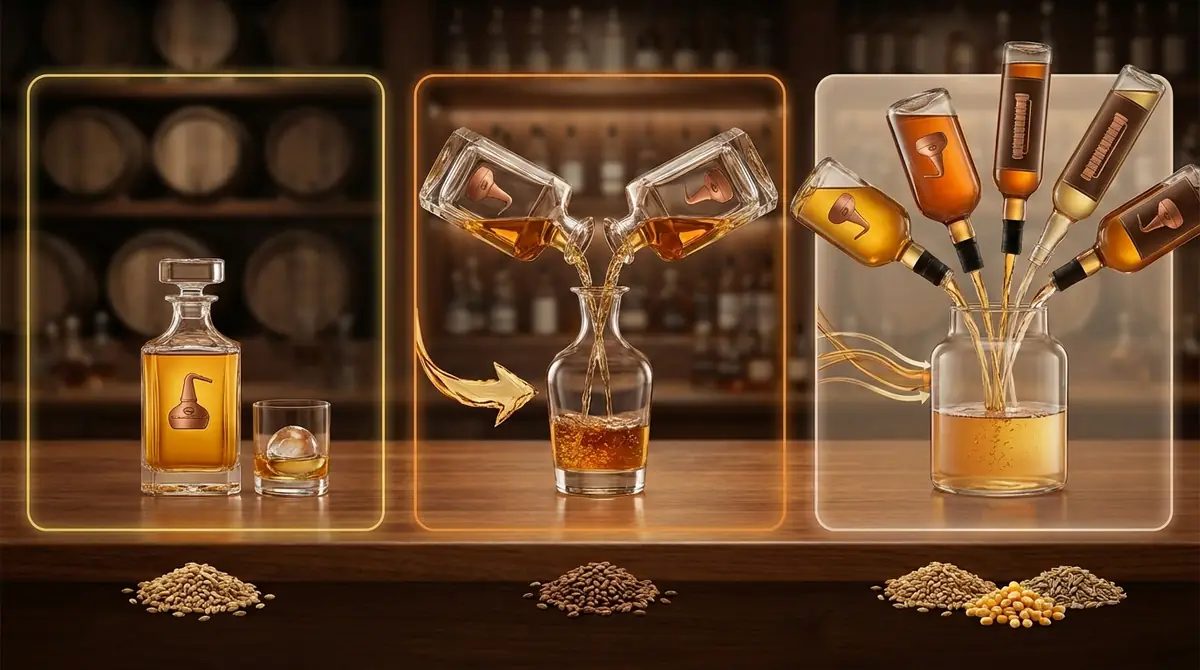 【図解】ピュアモルト・シングルモルト・ブレンデッドウイスキーの違い